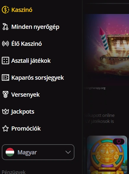 LVBet Casino mobil menü